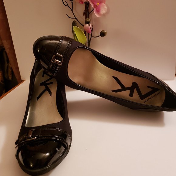 Anne Klein Sport Wedges Black Patent & Fabric Dress Shoes Size 10M - Picture 1 of 9